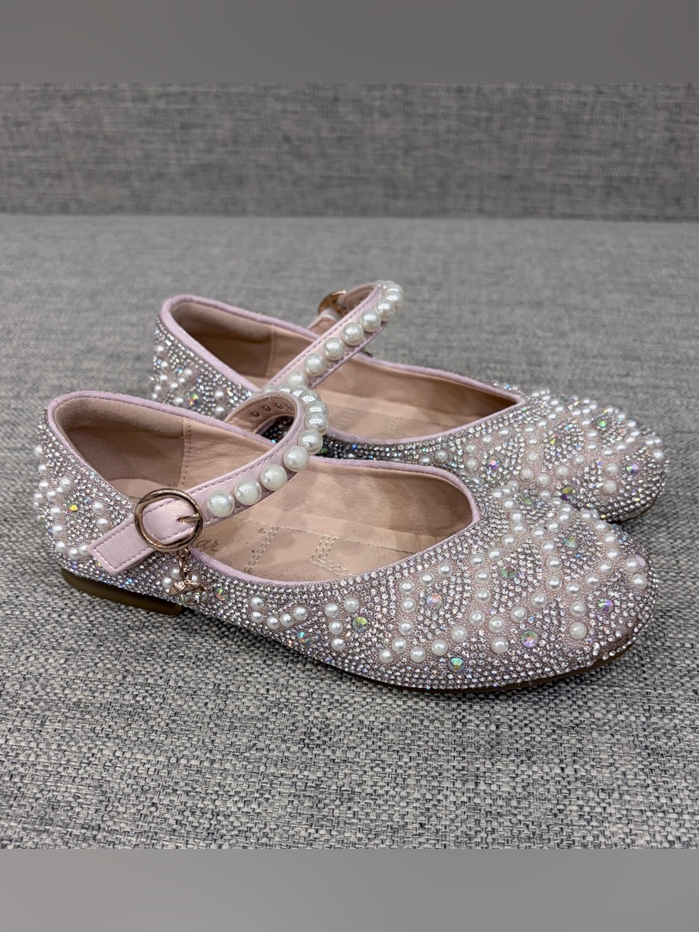 Embellished Pearl Mary Jane Flats for Girls in Light Pink